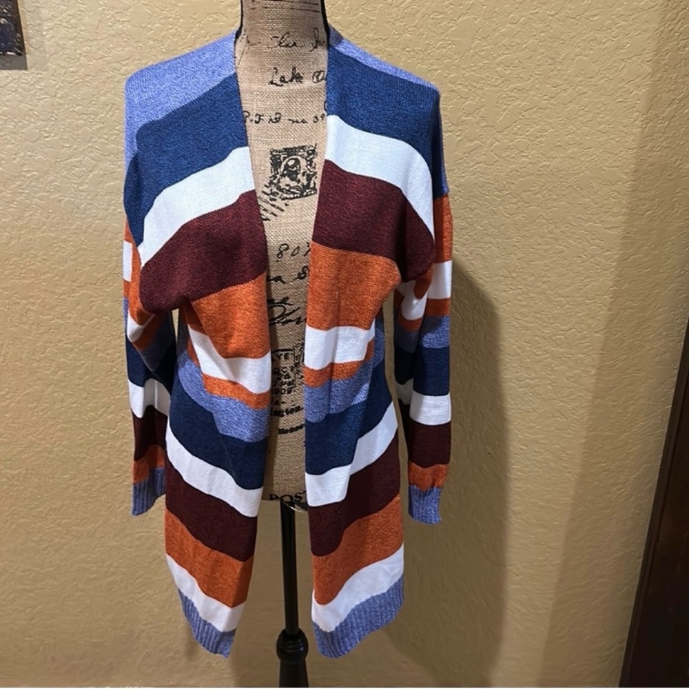 Ecowish long, open front, striped cardigan, XL, like new | offer in description